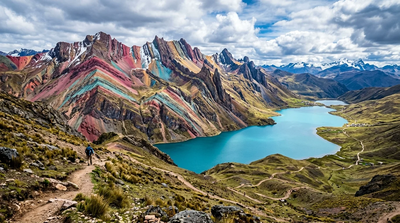 Montaña de colores Pallay Punchu del Apu Tacllo en Canas, Cusco, Perú